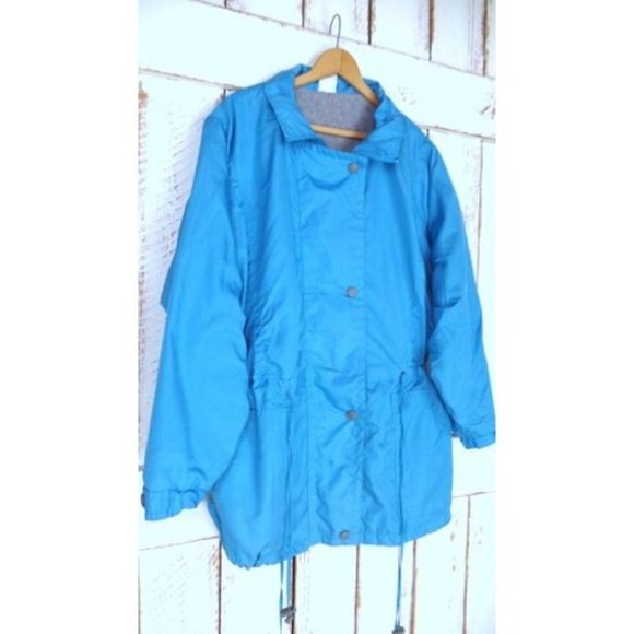 90s vintage light blue long sporty drawstring jacket fleece lined utility jacket - Picture 3 of 8